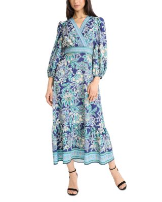 Donna Morgan V Neck Balloon Sleeve Dress In Multi