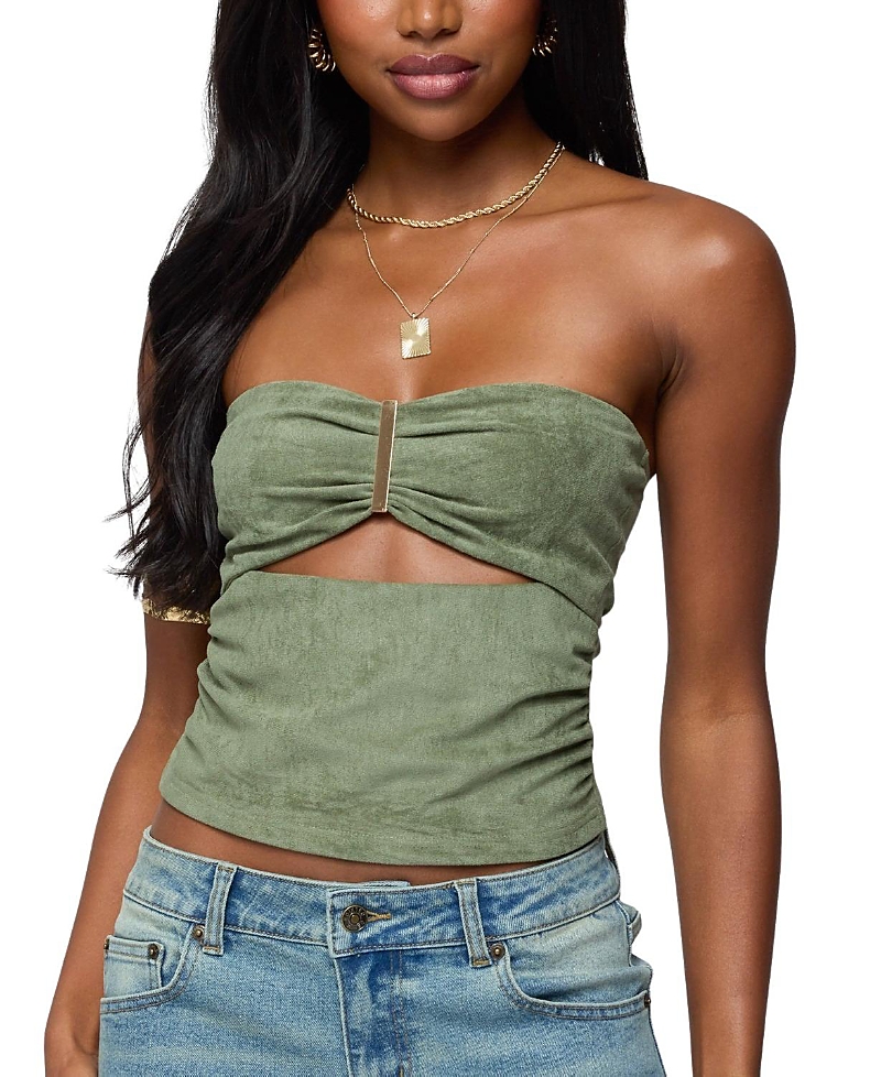 Edikted Kalina Cutout Faux Suede Strapless Top