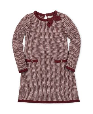  Girls' Organic Long Sleeve Bow Detail Tweed Sweater Dress - Little Kid, Big Kid