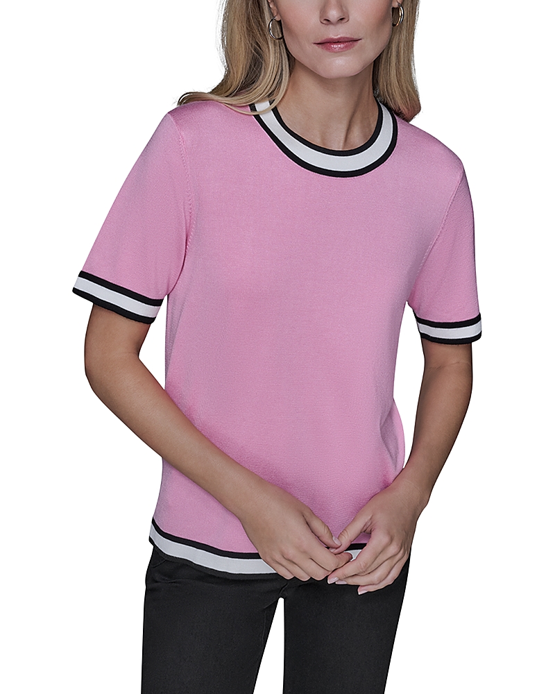 Karl Lagerfeld Short Sleeve Knit Top In Pink