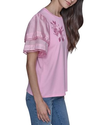 Floral Knit Flutter Sleeve Top