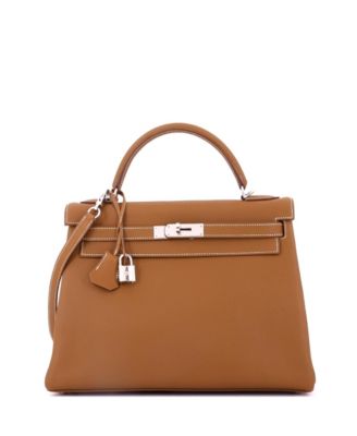 Kelly 32 Handbag Brown Togo with Palladium Hardware
