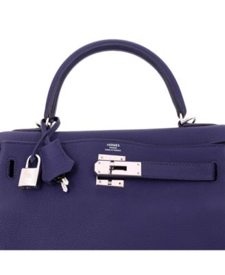 Kelly 28 Handbag Blue Togo with Palladium Hardware