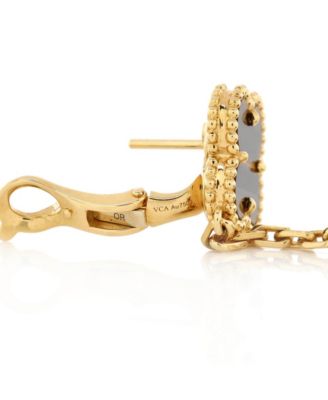  Magic Alhambra 2 Motifs Drop Earrings 18K Gold with Tiger's Eye and Carnelian