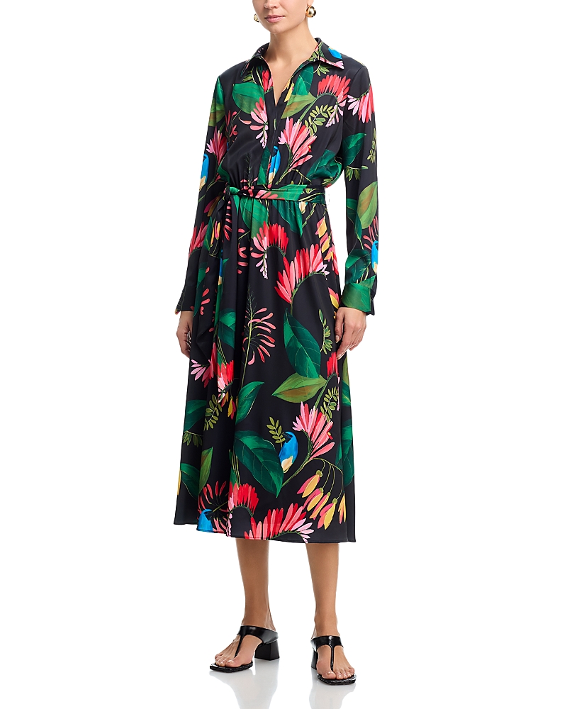 T Tahari Long Sleeve Half Placket Faux Wrap Dress