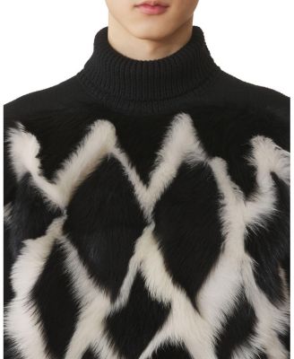  Wool and Leather Intarsia Turtleneck Sweater