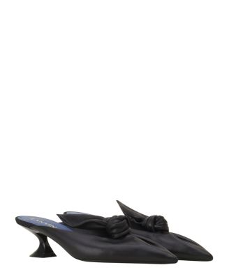 Women's Midnight Step Bow Leather Mule with Heel
