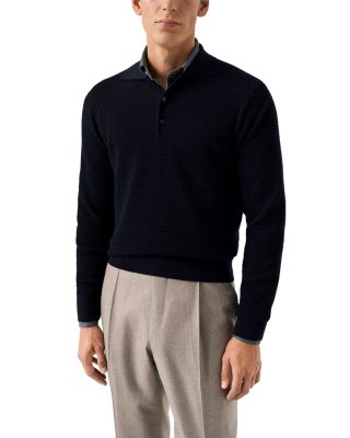 Merino Popcorn Stitch Polo Sweater