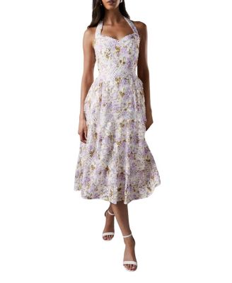  Printed Lace Halter Neck Midi Dress