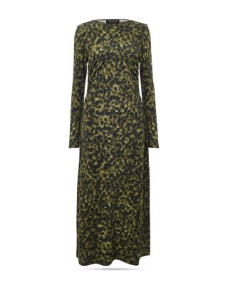 Animal Print Ruched Jersey Dress