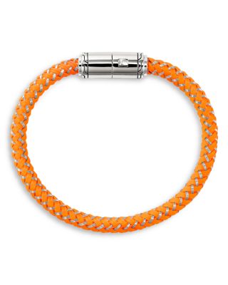 Men's Sterling Silver Orange Rubber & Stainless Steet Cord Bracelet