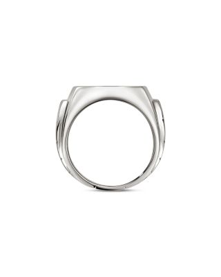 Men's Sterling Silver ID Signet Black Sapphire Pav&eacute; Cluster Ring