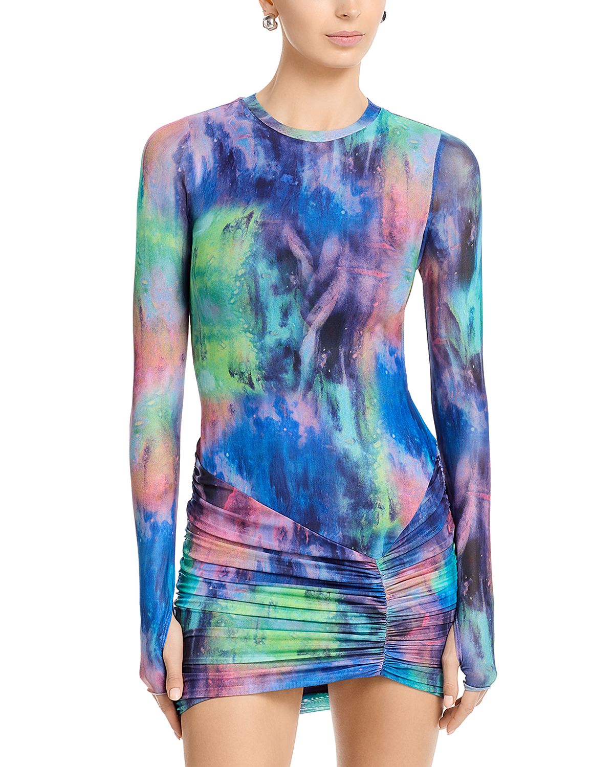 Afrm Mirza Long Sleeve Ruched Skirt Dress