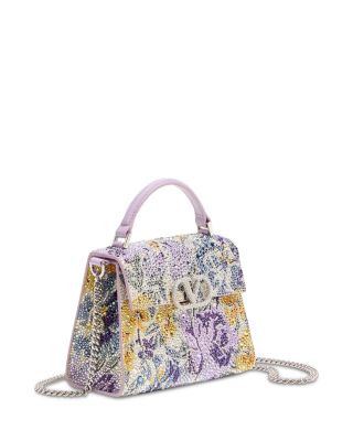 Mini VLogo Floral Crystal Top Handle Bag