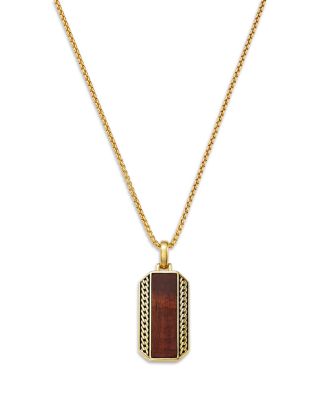 Men's Tiger Eye Pendant Necklace in 14K Yellow Gold, 22"