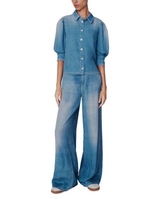 Denim Look Puffed Sleeve Shirt