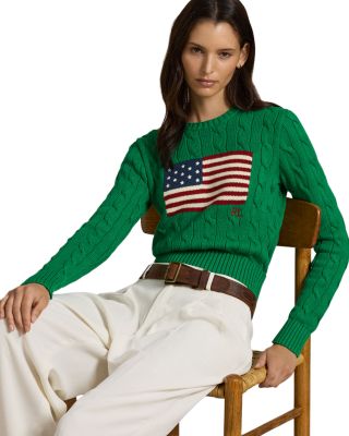 Flag Cable Knit Cropped Sweater