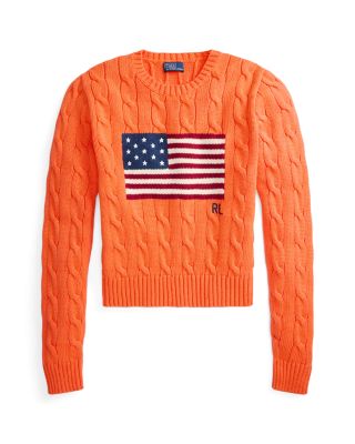 Flag Cable Knit Cropped Sweater