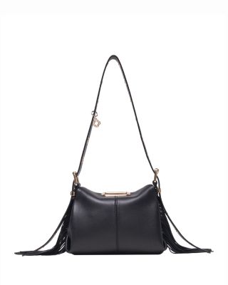 Miss M Mini Fringed Black Leather Crossbody Bag 