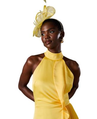 Halter Pleated Asymmetric Hem Midi Dress