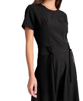 Octavia Short Sleeve Dress with Leather Lacing Detail