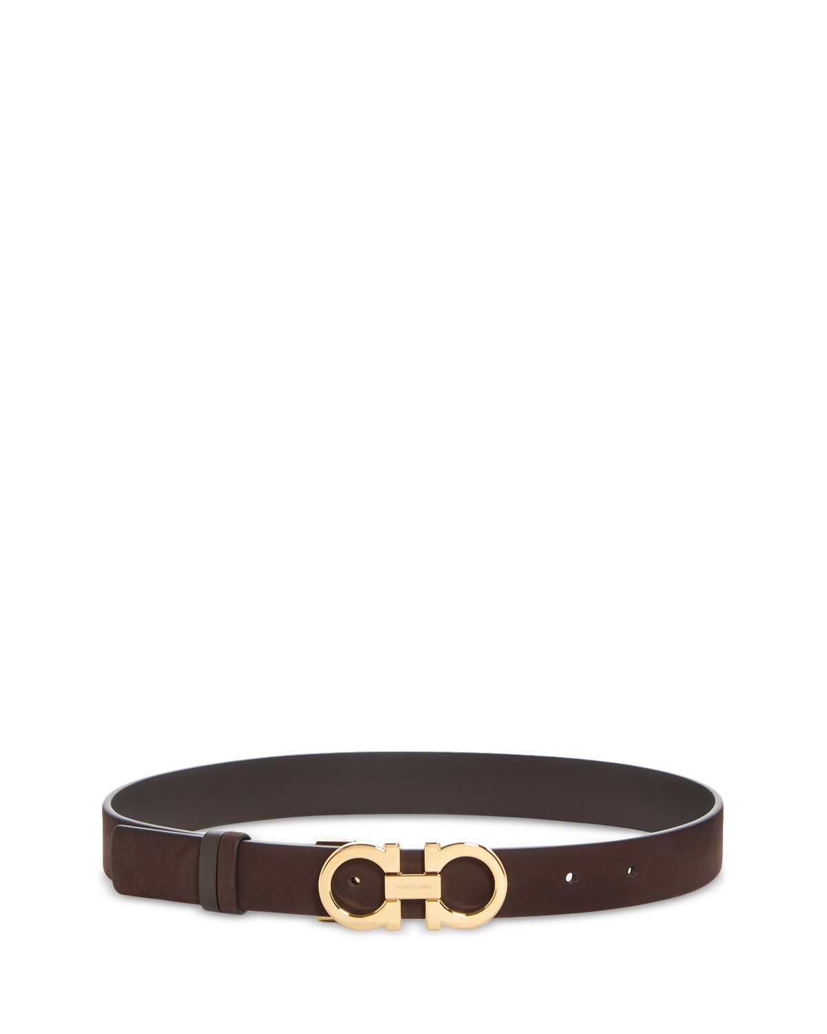 Ferragamo Women's Double Gancini Leather & Suede Reversible Belt in Testa Di Moro