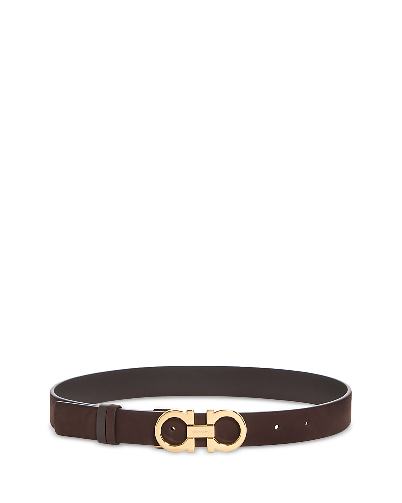 Ferragamo Women's Double Gancini Leather & Suede Reversible Belt