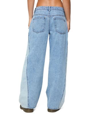  Genna Contrast Panel Low Rise Baggy Jeans in Blue Washed