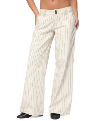  Cory Striped Low Rise Baggy Jeans in Cream Washed