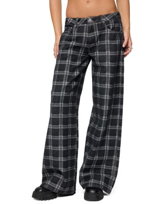  Kailani Plaid Low Rise Baggy Jeans in Black Washed