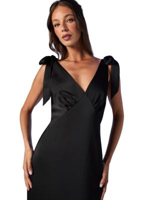 Satin Tie Shoulder Maxi Bridesmaid Dress