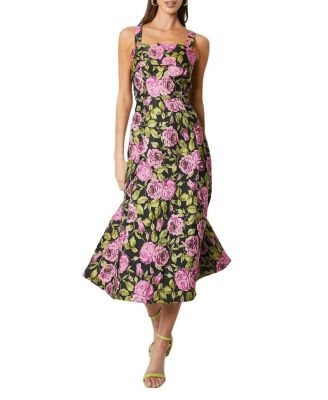 Wide Strap Jacquard Midi Dress