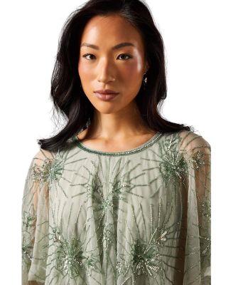 Floral Embellished Cape Midi Dress