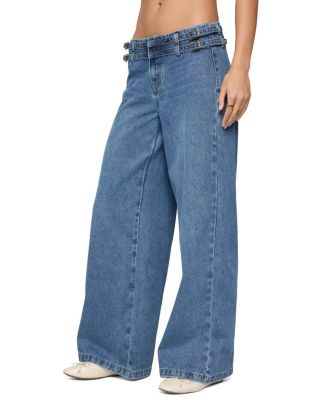  Livia Double Belt Low Rise Baggy Jeans in Blue Washed