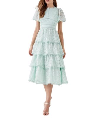 Flutter Sleeve Tiered Lace Dress