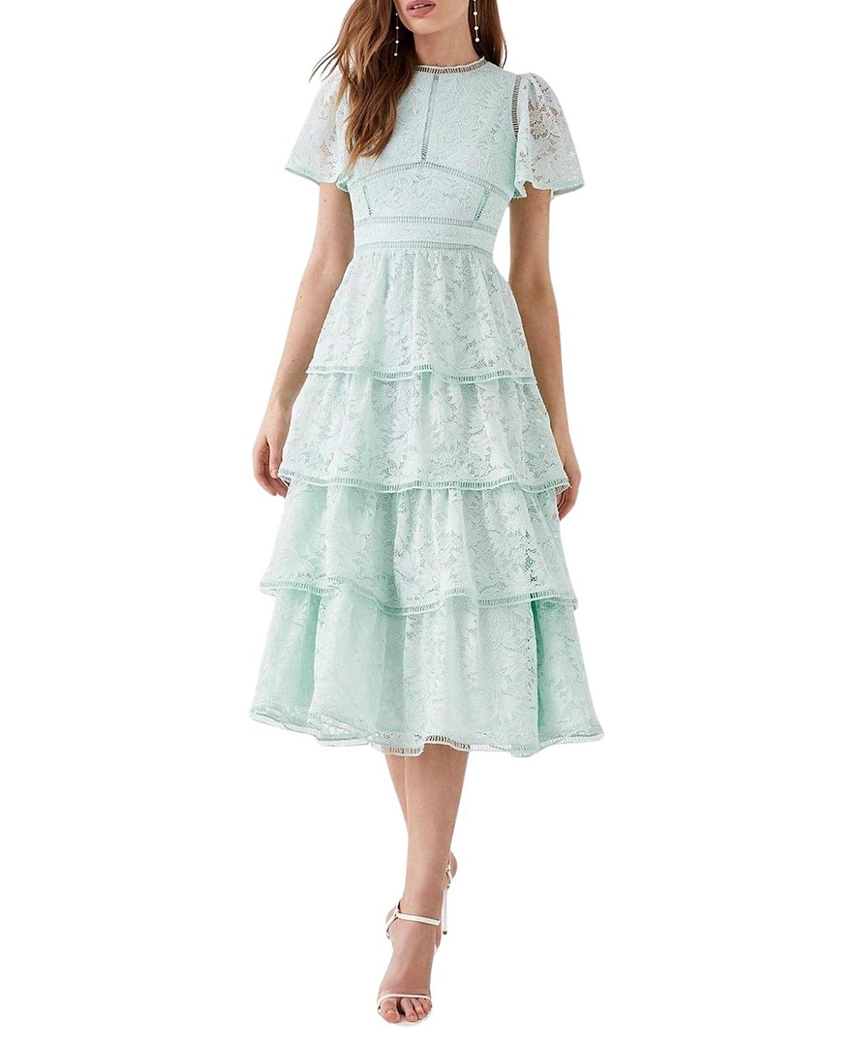 Coast Tiered Lace Dress With Flutter Sleeve