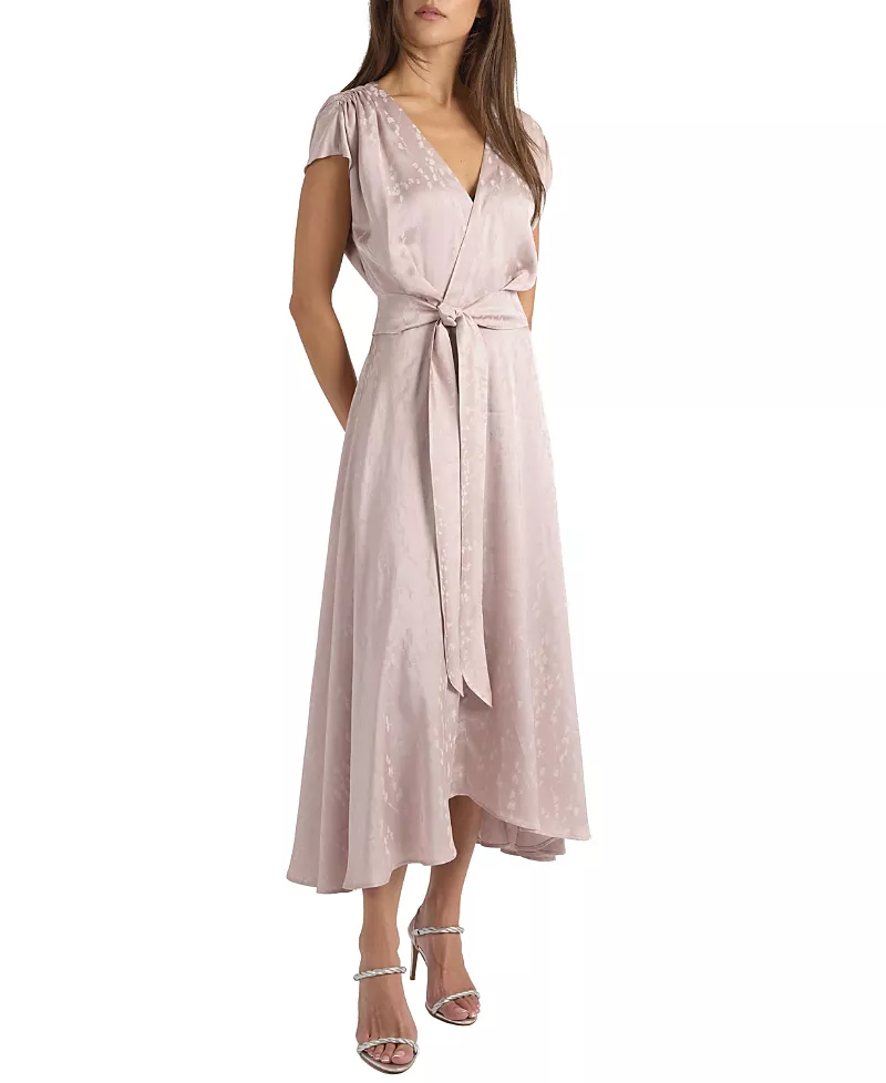 Santorelli Talia Cap Sleeve Midi Fit and Flare Dress in Tonal Jacquard