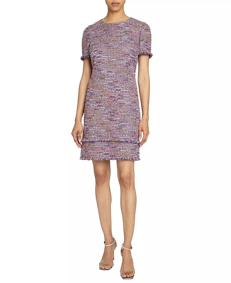Santorelli Melania Short Sleeve Shift Dress in Luxury Tweed