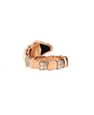  Wide Serpenti Viper One-Coil Ring 18K Rose Gold with Onyx and Semi Pave Diamonds
