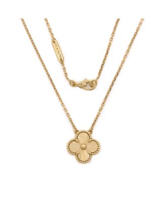  Vintage Alhambra Pendant Necklace Guilloche 18K Gold, 14.75 - 16.5"