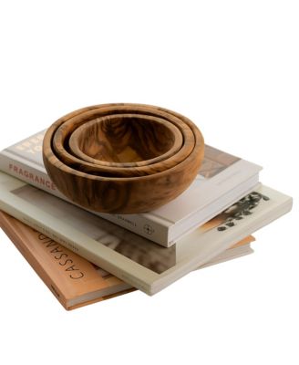  Natural Olive Wood Nesting Bowls - Set of 3