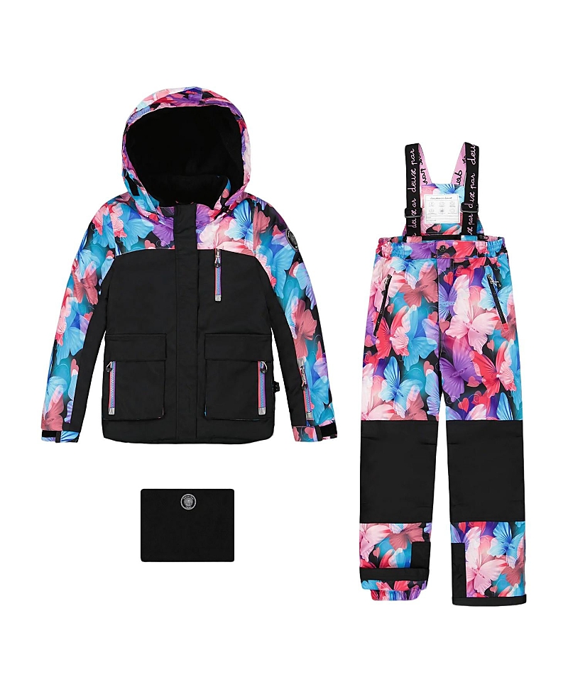 Deux par Girls' Two-Piece Butterfly Colorblocked Play Snowsuit - Little Kid