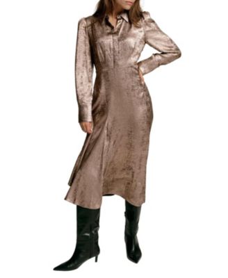 Women's Metallic Midi Shirt Dress