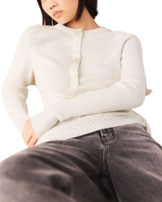Bow Jewelry Button Wool Cardigan