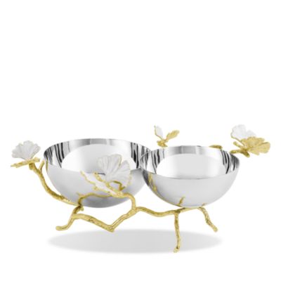 Butterfly Gingko Gold Tone Double Dish