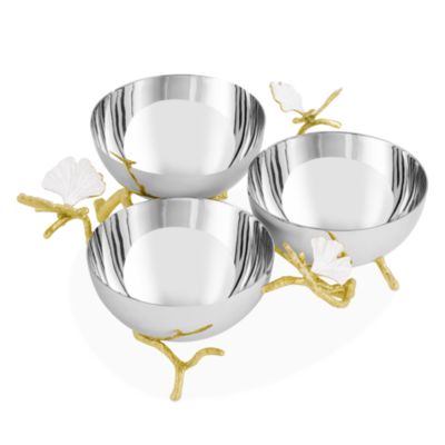 Butterfly Gingko Gold Tone Triple Bowl