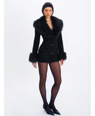  Hailee Wool Blend Mini Coat with Removable Fur Lapel
