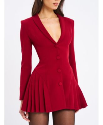 Delia Long Sleeve Blazer Dress with Pleated Skirt Detail
