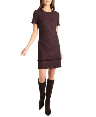 Melania Tonal Jacquard Short Sleeve Shift Dress