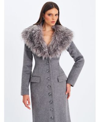  Faye Wool Blend Coat with Removable Faux Fur Collar